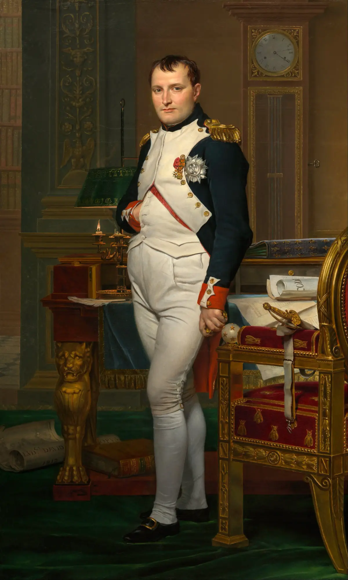 Napoleón Bonaparte en su estudio de las Tullerías, pintura de Jacques-Louis David, 1812